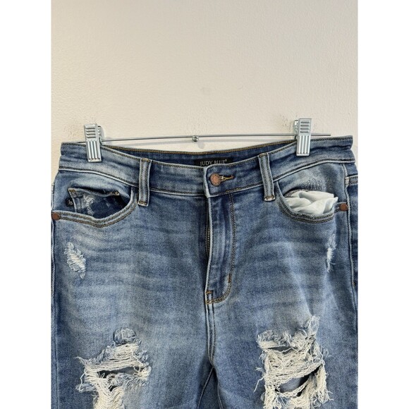 Judy Blue Jeans Womens Size 5 Blue Boyfriend Fit Distressed Ripped Denim - Picture 2 of 6